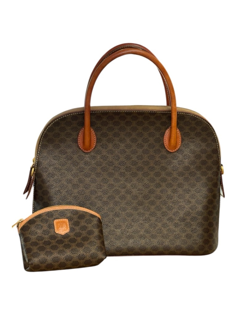 CELINE Set Macadame Dome Bag Satchel & Coin Purse VTG + COA Brown Luxury 10x12x5 - Picture 16 of 16